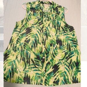Women’s Sleeveless Tropical Floral Button Down Blouse
